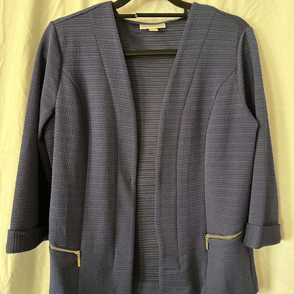 Dana Buchman open front blazer, navy, sz L